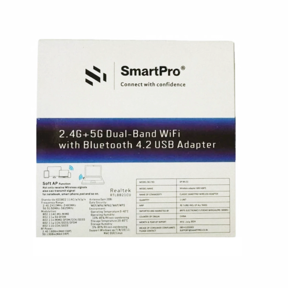Smart Pro Usb Wi-Fi Adapter 600 Mbps Dual Band With Bluetooth view 4
